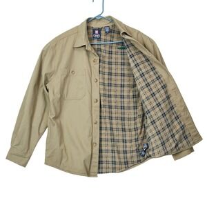 Chaps Mens Tan Button Up Chore Coat/Shacket Plaid Flannel Lined Size Medium